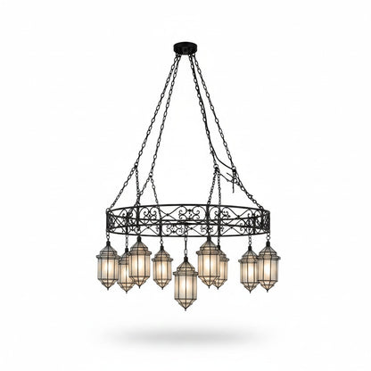Set of 7 Moroccan Circular Chandelier 150cm – 8 Glass Lanterns