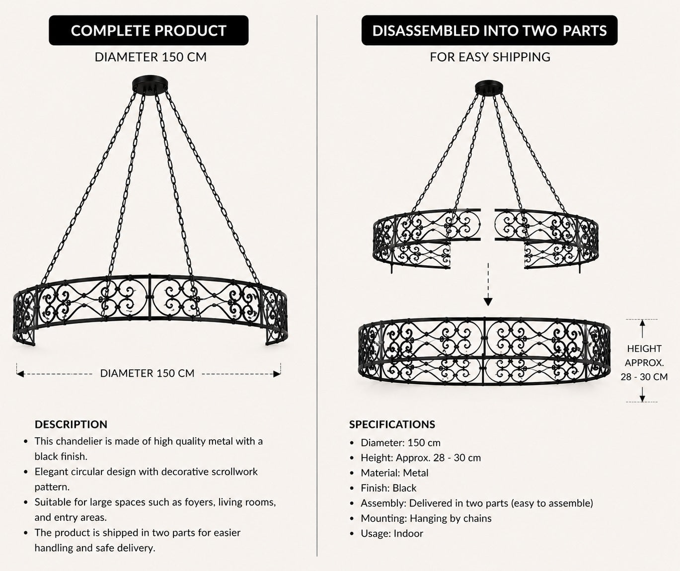 Set of 7 Moroccan Circular Chandelier 150cm – 8 Glass Lanterns