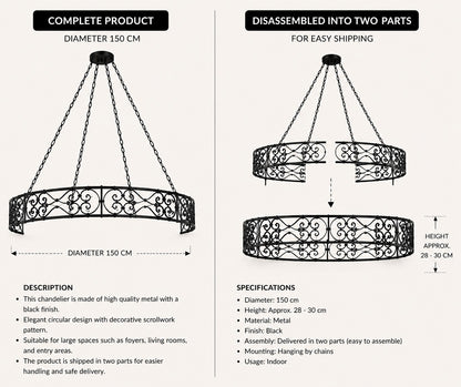 Set of 7 Moroccan Circular Chandelier 150cm – 8 Glass Lanterns