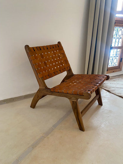 Set of Chair and small bench With brown leather