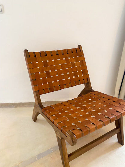 Set of Chair and small bench With brown leather