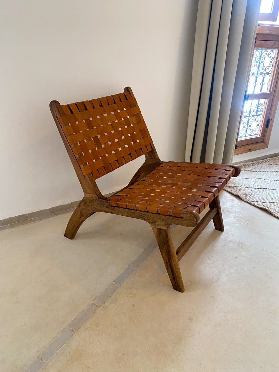 Set of Chair and small bench With brown leather