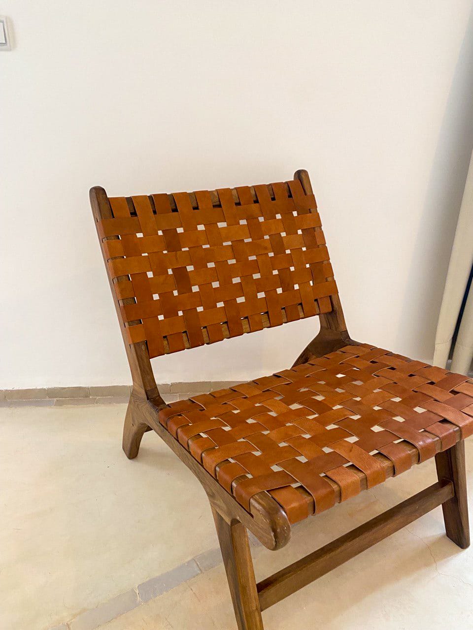 Set of Chair and small bench With brown leather