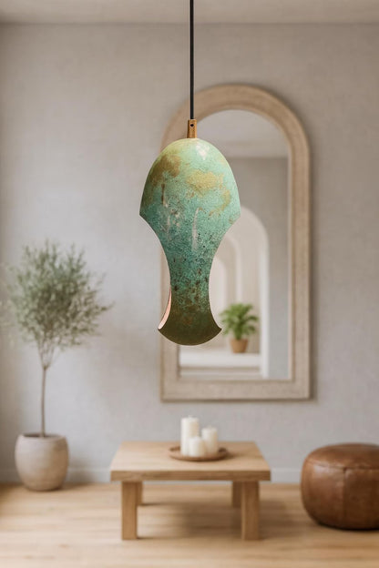 Set of 3 Green Patina Dome Pendant Lamp
