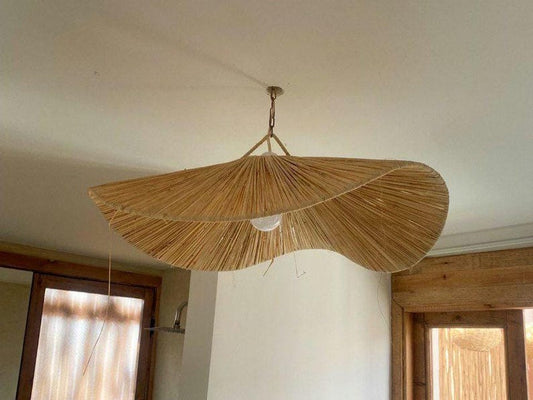 Raffia Pendant Light – Natural Handwoven Bohemian Ceiling Lamp