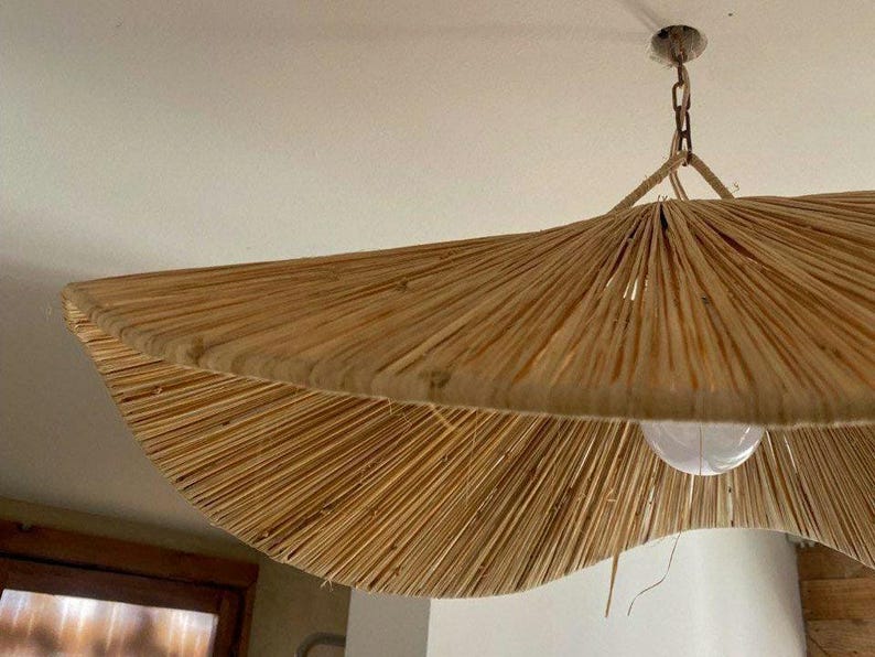 Raffia Pendant Light – Natural Handwoven Bohemian Ceiling Lamp