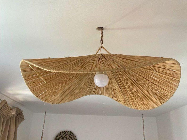 Raffia Pendant Light – Natural Handwoven Bohemian Ceiling Lamp