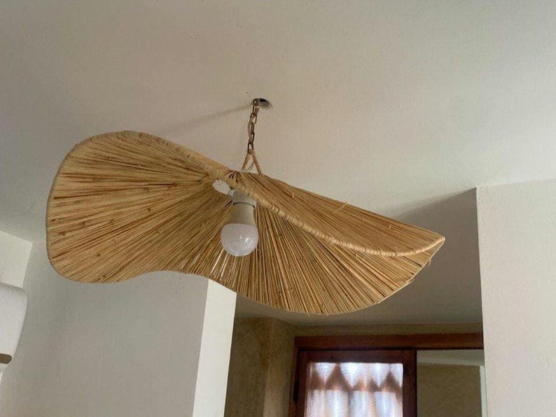 Raffia Pendant Light – Natural Handwoven Bohemian Ceiling Lamp