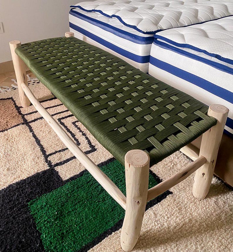 Wooden Bench with Green Nylon Seat