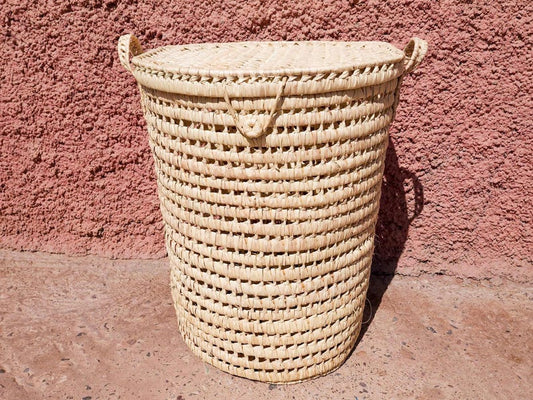 Round Laundry Basket in Palm Leaves