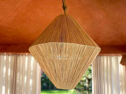 Round Pendant Light in Natural Raffia