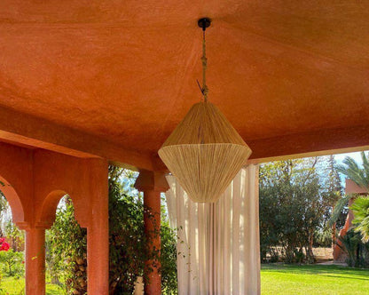 Round Pendant Light in Natural Raffia