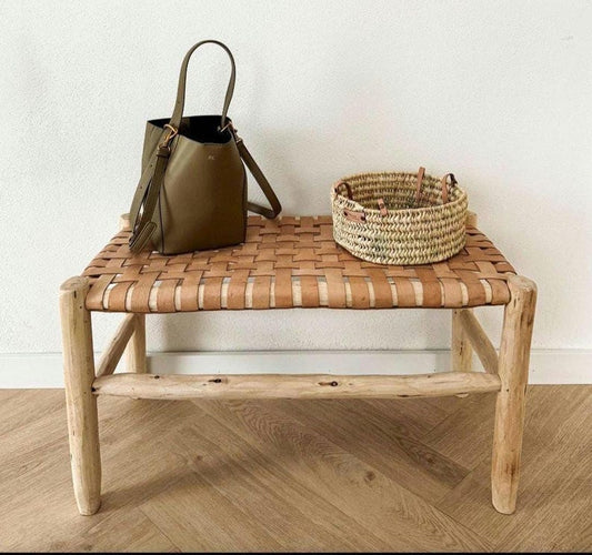 Handmade Moroccan Bench in Black and Brown Leather