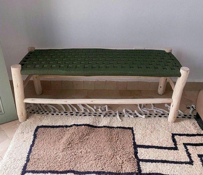 Wooden Bench with Green Nylon Seat