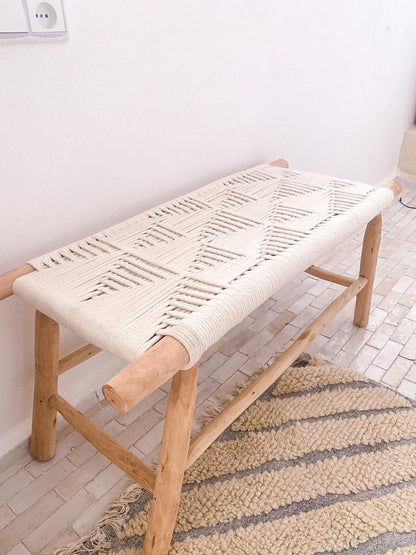 Moroccan Handwoven Bench with White Cord