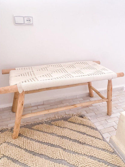 Moroccan Handwoven Bench with White Cord