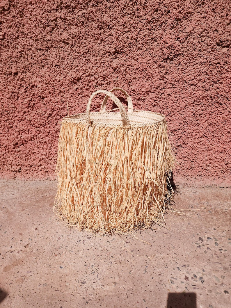 Handwoven Basket in Natural Raffia