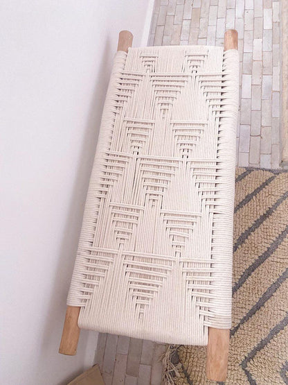 Moroccan Handwoven Bench with White Cord