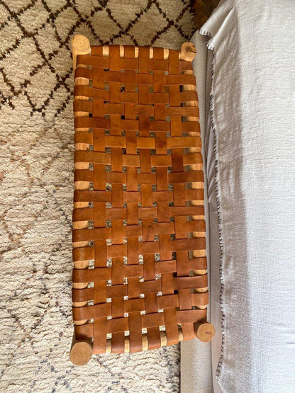 Moroccan Handcrafted Bench with Brown Leather