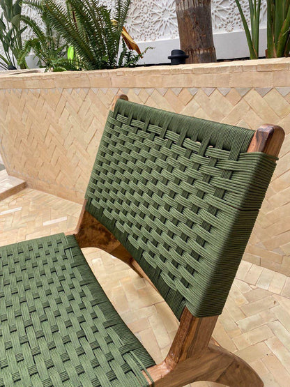 Walnut Lounge Chair – Handmade with Green Woven Seat
