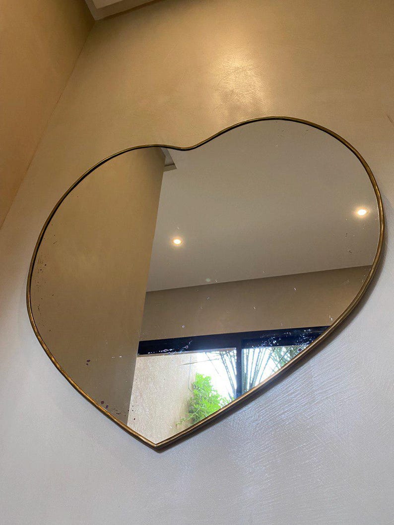 handmade Moroccan brass wall mirror heart shape