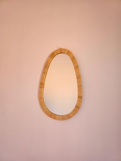 Moroccan raffia mirror in egg shape