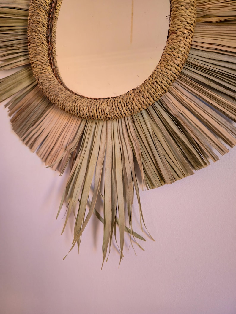 Moroccan paille & cord mirror in egg shape