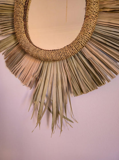 Moroccan paille & cord mirror in egg shape