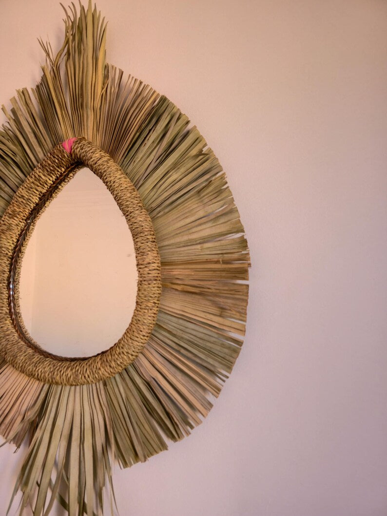 Moroccan paille & cord mirror in egg shape