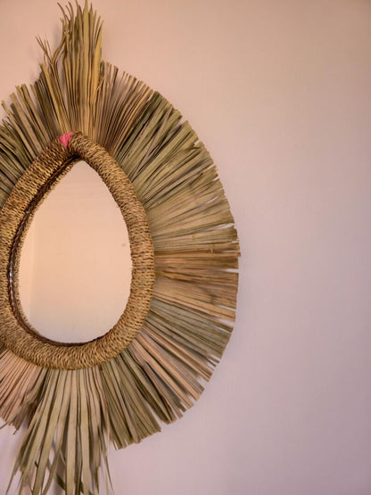Moroccan paille & cord mirror in egg shape