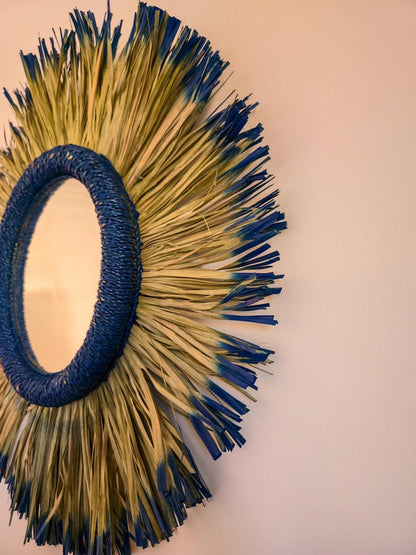 Moroccan paille & cord mirror in round shape