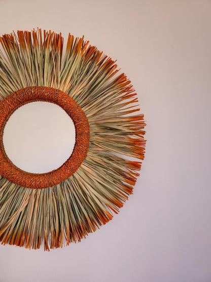 Moroccan paille & cord mirror in round shape