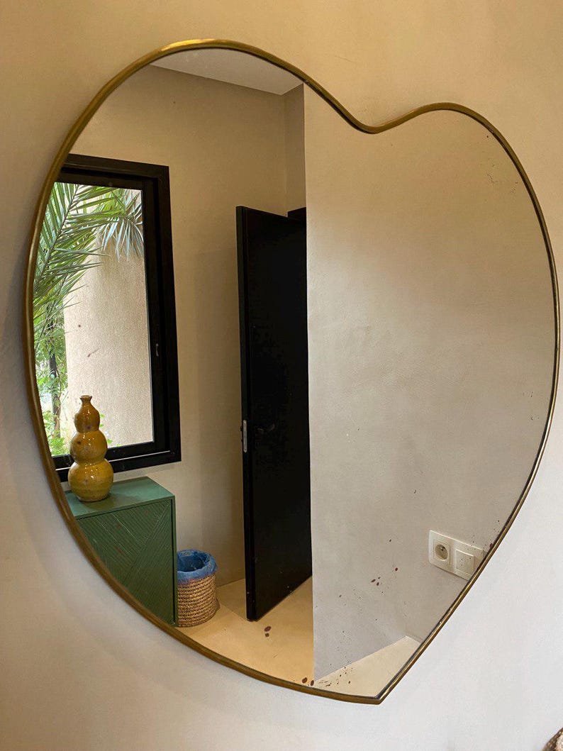 handmade Moroccan brass wall mirror heart shape