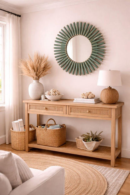Moroccan wood mirror in round shape