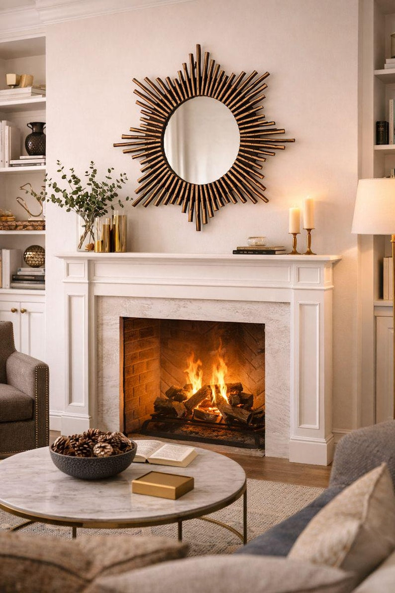 Moroccan wood mirror in round shape