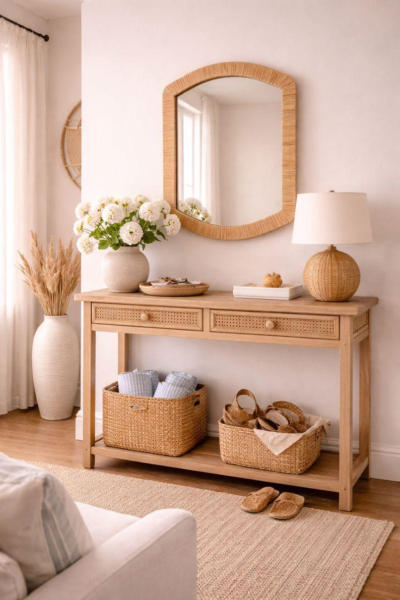 Moroccan raffia mirror in rectangular shape