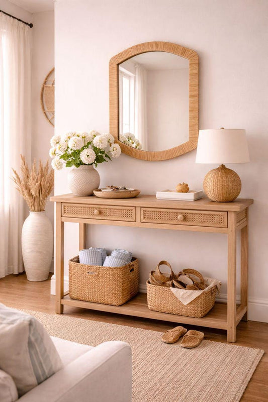 Moroccan raffia mirror in rectangular shape