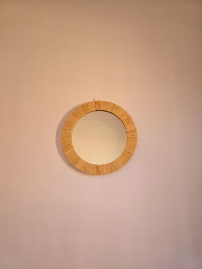 Moroccan cord raffia mirror in round shape