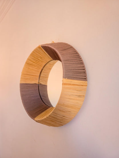 Moroccan cord raffia mirror in round shape