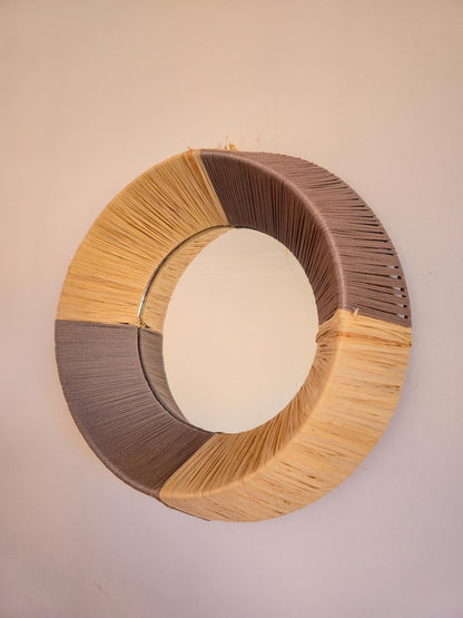 Moroccan cord raffia mirror in round shape