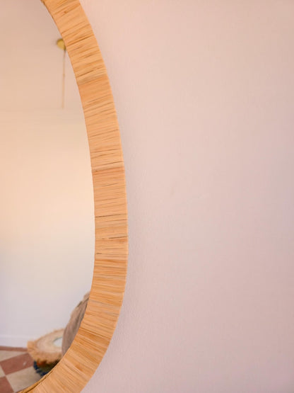 Moroccan raffia mirror in egg shape
