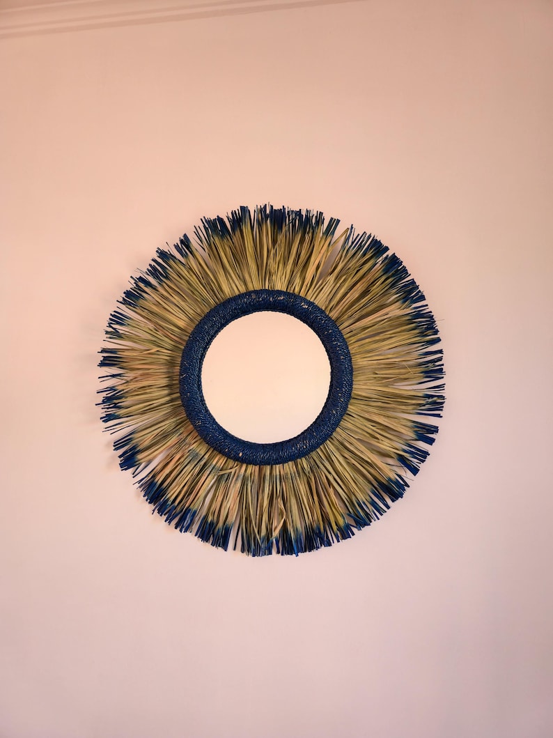 Moroccan paille & cord mirror in round shape
