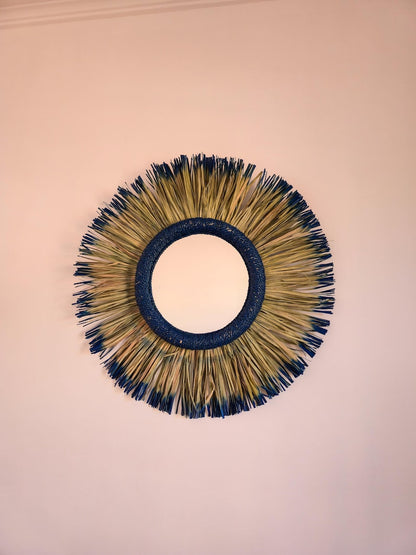Moroccan paille & cord mirror in round shape