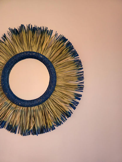 Moroccan paille & cord mirror in round shape