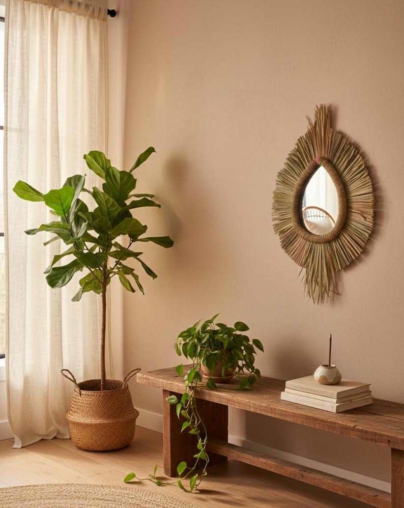 Moroccan paille & cord mirror in egg shape