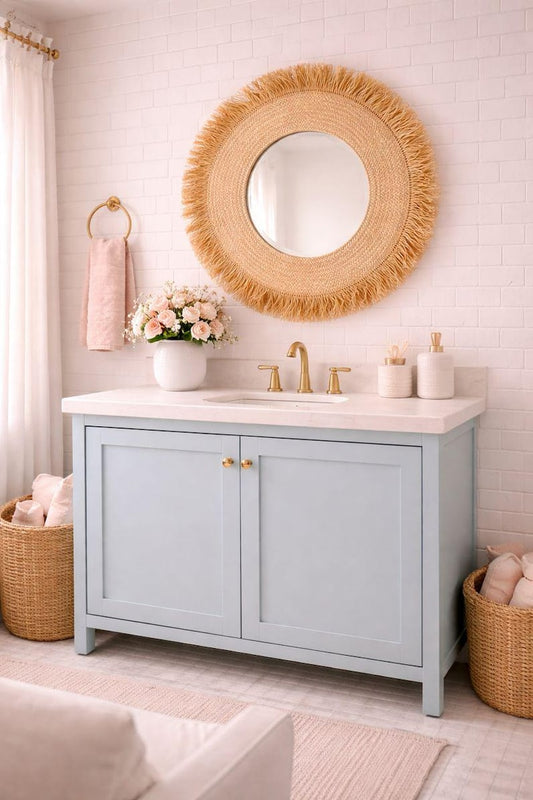 Moroccan cord raffia mirror in round shape
